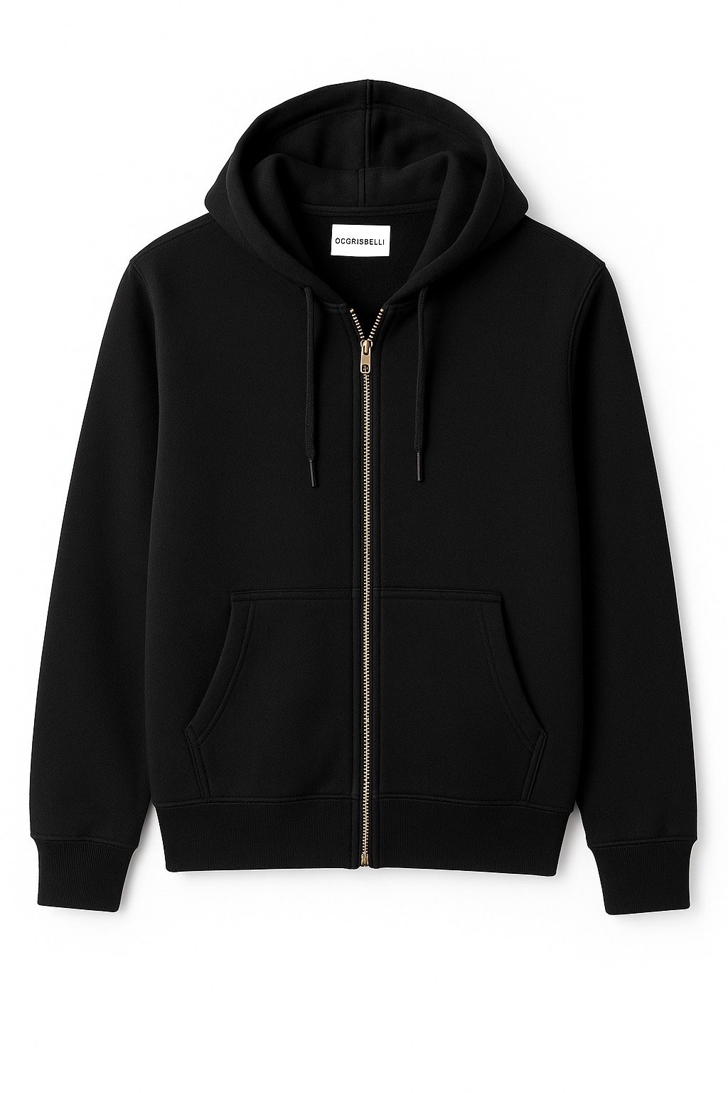 Csuklyás cipzáros pulóver (fekete)