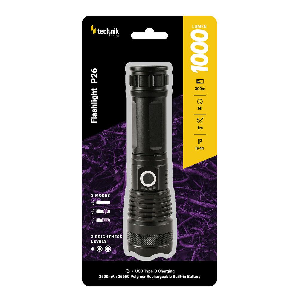 Technik P26 újratölthető LED elemlámpa – 1000 lumen, USB-C