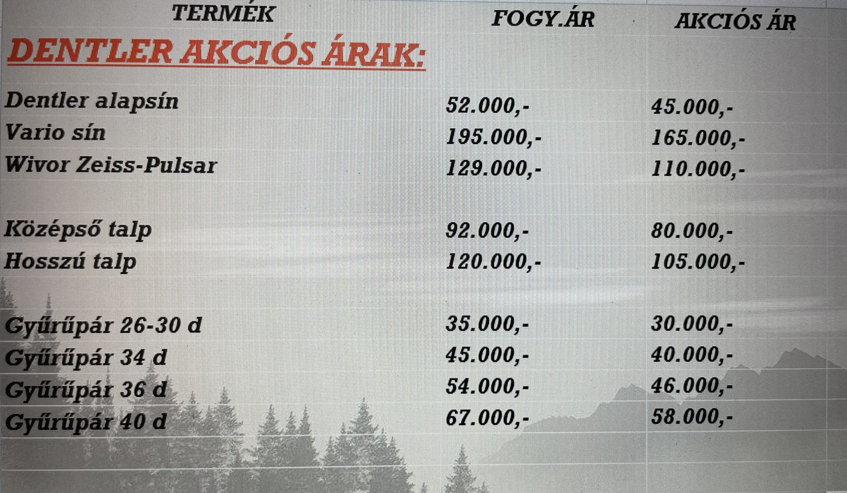 DENTLER AKCIÓS ÁRLISTA